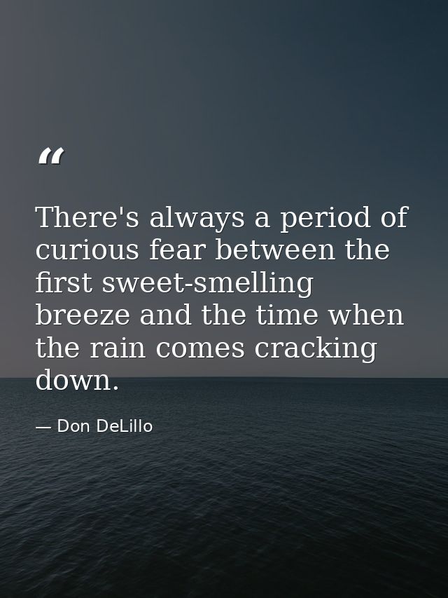 There's always a period of curious fear between the first sweet-smelling breeze and the time when the rain comes crackin — Don DeLillo