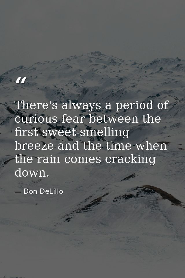 There's always a period of curious fear between the first sweet-smelling breeze and the time when the rain comes crackin — Don DeLillo