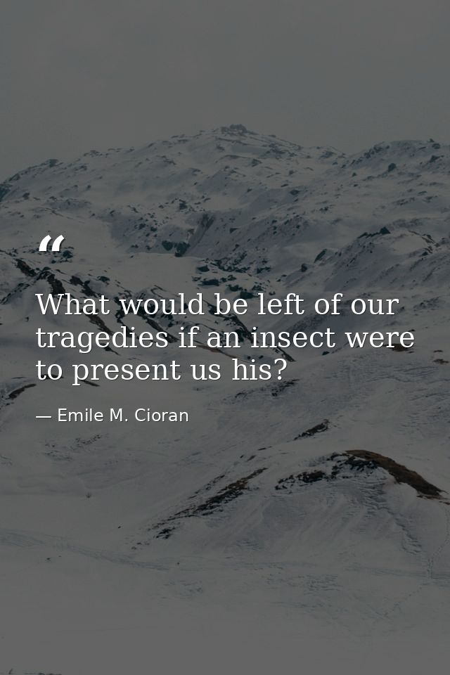 What would be left of our tragedies if an insect were to present us his? — Emile M. Cioran