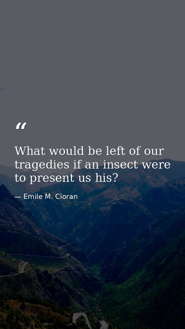 What would be left of our tragedies if an insect were to present us his? — Emile M. Cioran