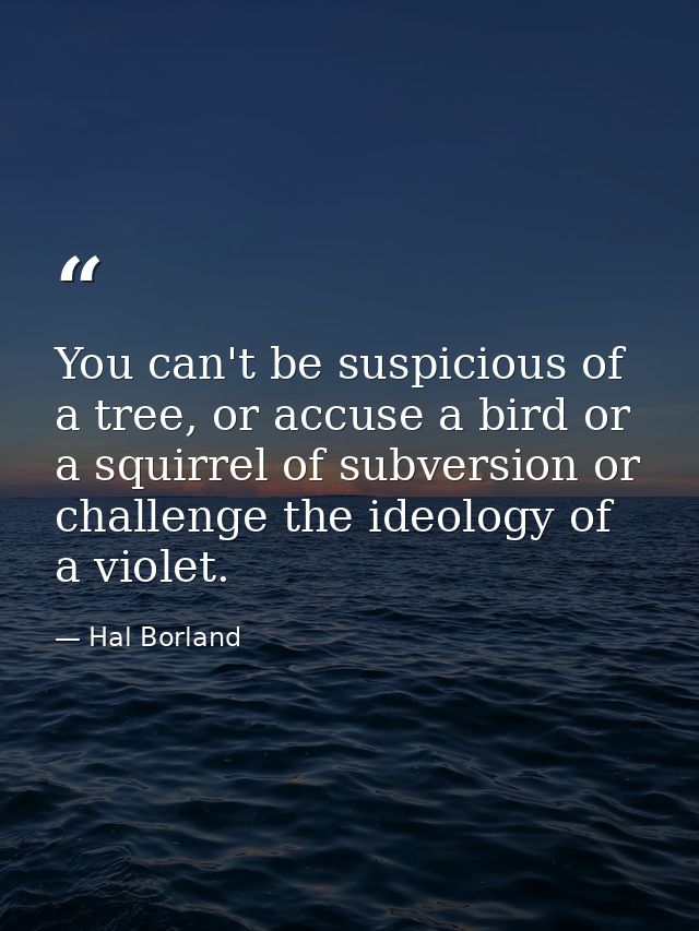 You can't be suspicious of a tree, or accuse a bird or a squirrel of subversion or challenge the ideology of a violet. — Hal Borland
