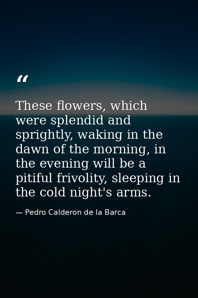 These flowers, which were splendid and sprightly, waking in the dawn of the morning, in the evening will be a pitiful fr — Pedro Calderon de la Barca