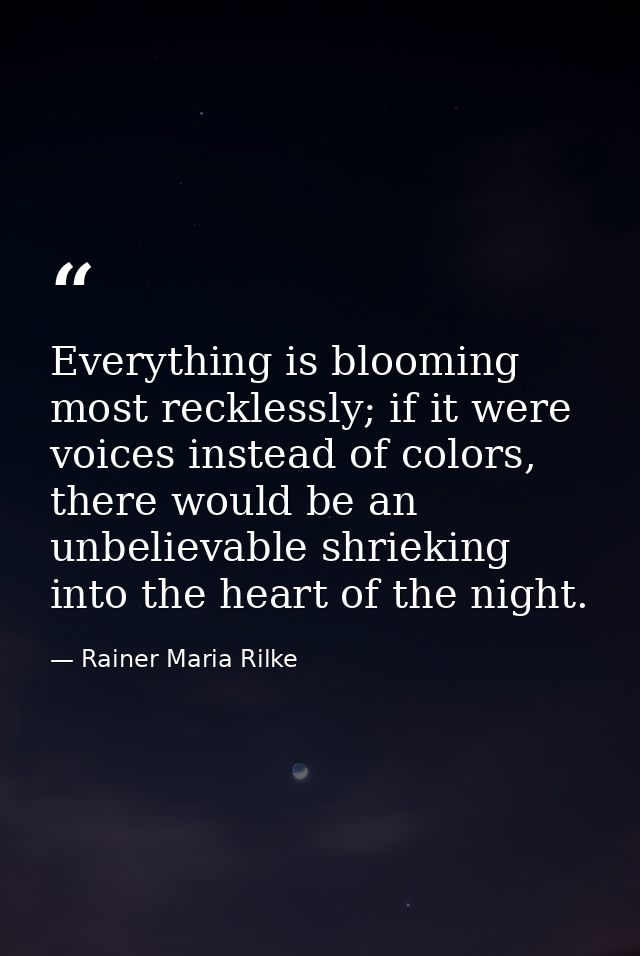 Everything is blooming most recklessly; if it were voices instead of colors, there would be an unbelievable shrieking in — Rainer Maria Rilke