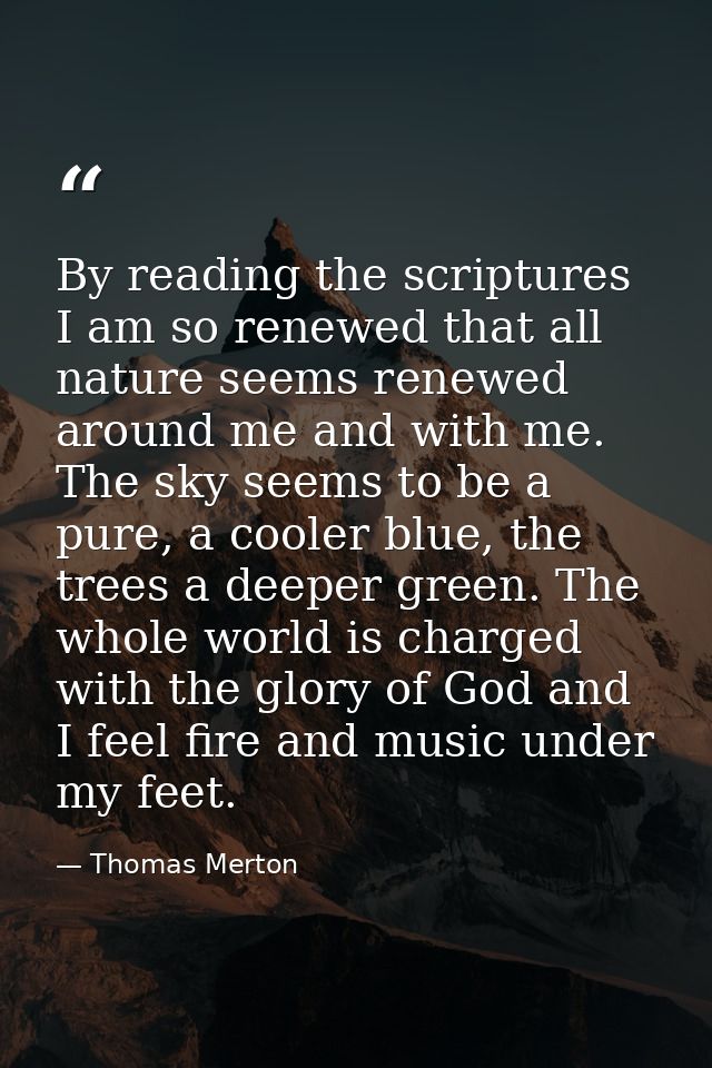 By reading the scriptures I am so renewed that all nature seems renewed around me and with me. The sky seems to be a pur — Thomas Merton