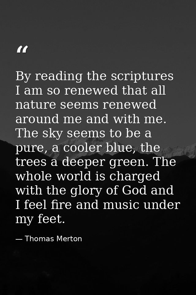 By reading the scriptures I am so renewed that all nature seems renewed around me and with me. The sky seems to be a pur — Thomas Merton