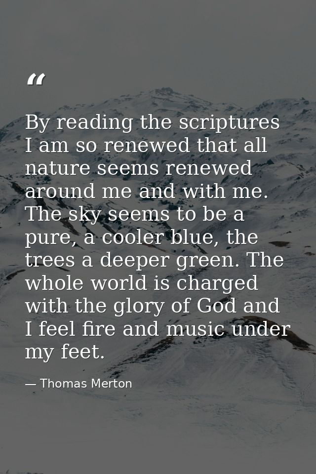 By reading the scriptures I am so renewed that all nature seems renewed around me and with me. The sky seems to be a pur — Thomas Merton
