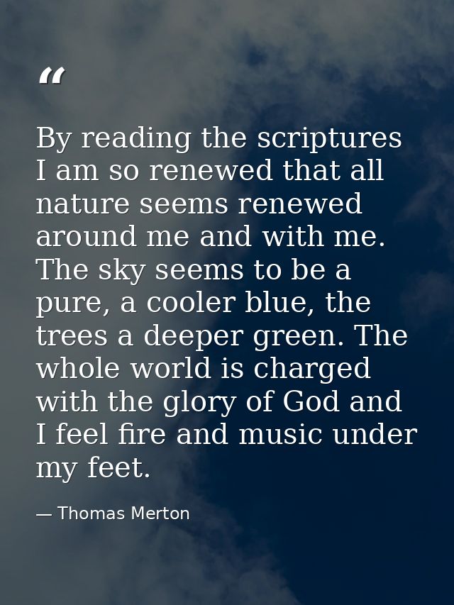 By reading the scriptures I am so renewed that all nature seems renewed around me and with me. The sky seems to be a pur — Thomas Merton