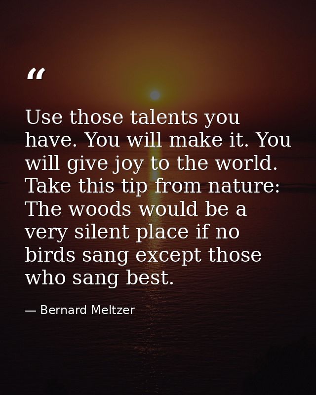 Use those talents you have. You will make it. You will give joy to the world. Take this tip from nature: The woods would — Bernard Meltzer