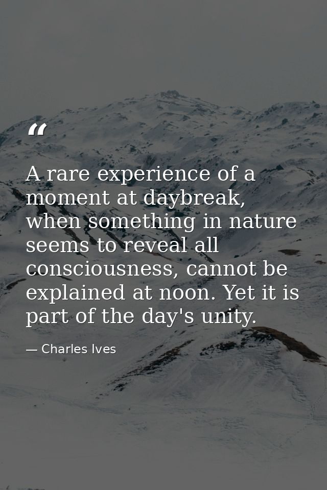 A rare experience of a moment at daybreak, when something in nature seems to reveal all consciousness, cannot be explain — Charles Ives