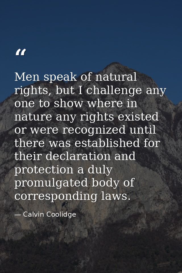 Men speak of natural rights, but I challenge any one to show where in nature any rights existed or were recognized until — Calvin Coolidge