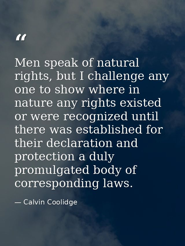 Men speak of natural rights, but I challenge any one to show where in nature any rights existed or were recognized until — Calvin Coolidge