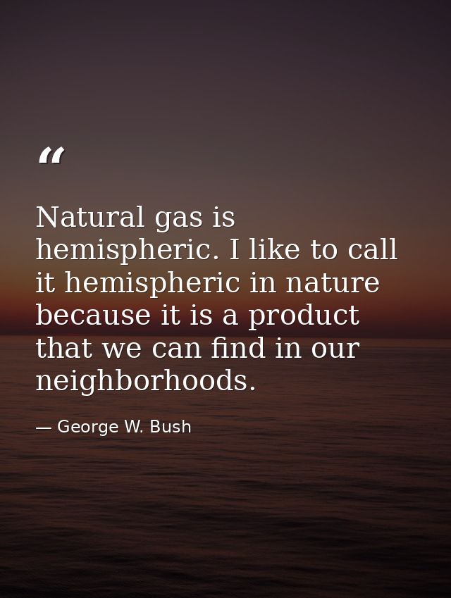 Natural gas is hemispheric. I like to call it hemispheric in nature because it is a product that we can find in our neig — George W. Bush