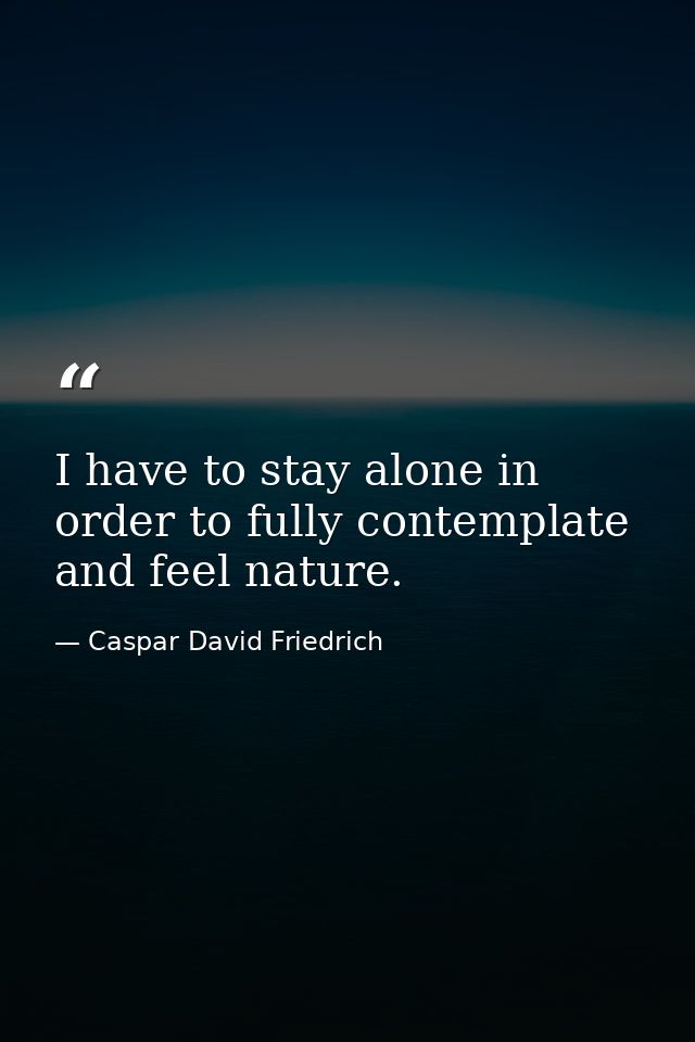 I have to stay alone in order to fully contemplate and feel nature. — Caspar David Friedrich