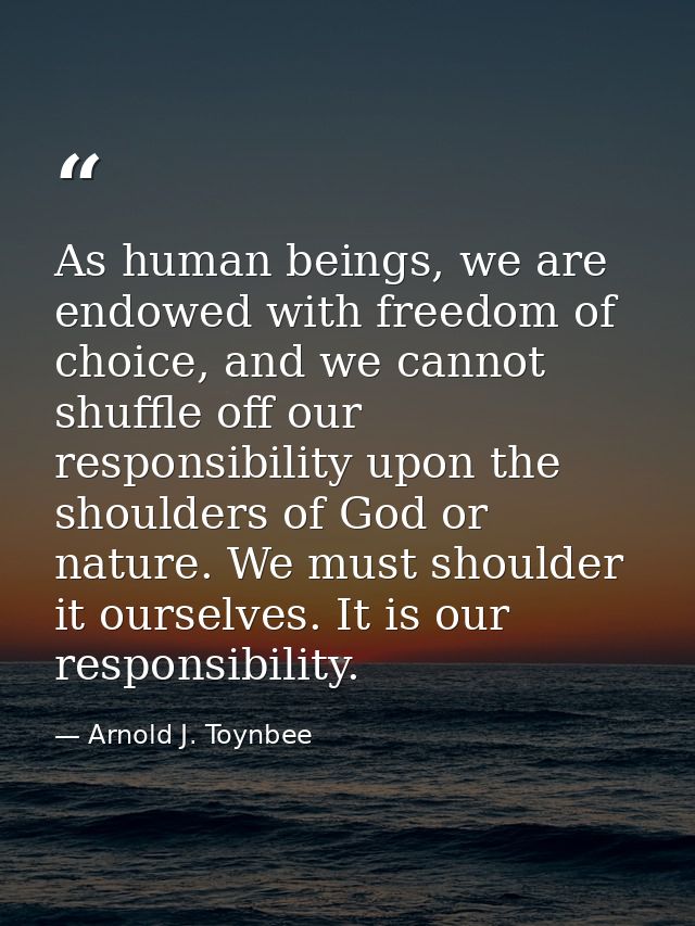 As human beings, we are endowed with freedom of choice, and we cannot shuffle off our responsibility upon the shoulders  — Arnold J. Toynbee