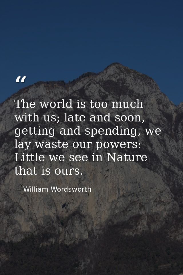 The world is too much with us; late and soon, getting and spending, we lay waste our powers: Little we see in Nature tha — William Wordsworth