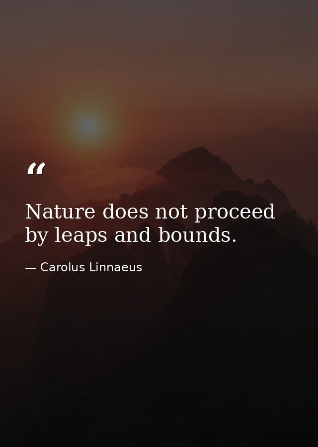 Nature does not proceed by leaps and bounds. — Carolus Linnaeus