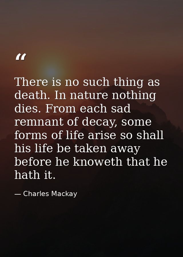 There is no such thing as death. In nature nothing dies. From each sad remnant of decay, some forms of life arise so sha — Charles Mackay
