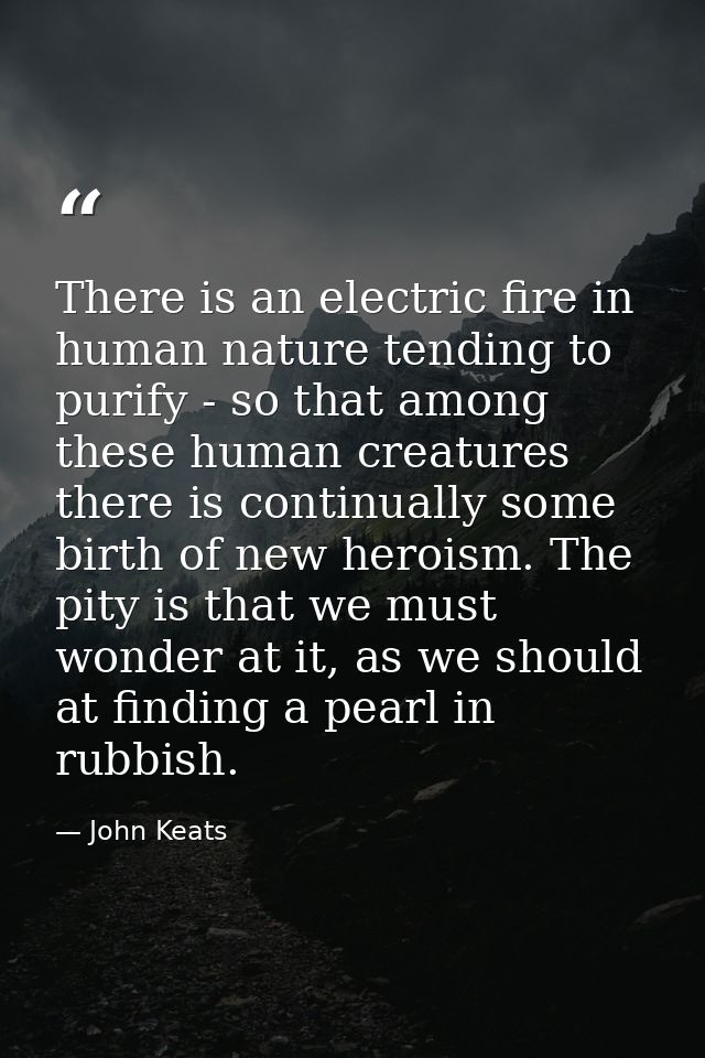 There is an electric fire in human nature tending to purify - so that among these human creatures there is continually s — John Keats