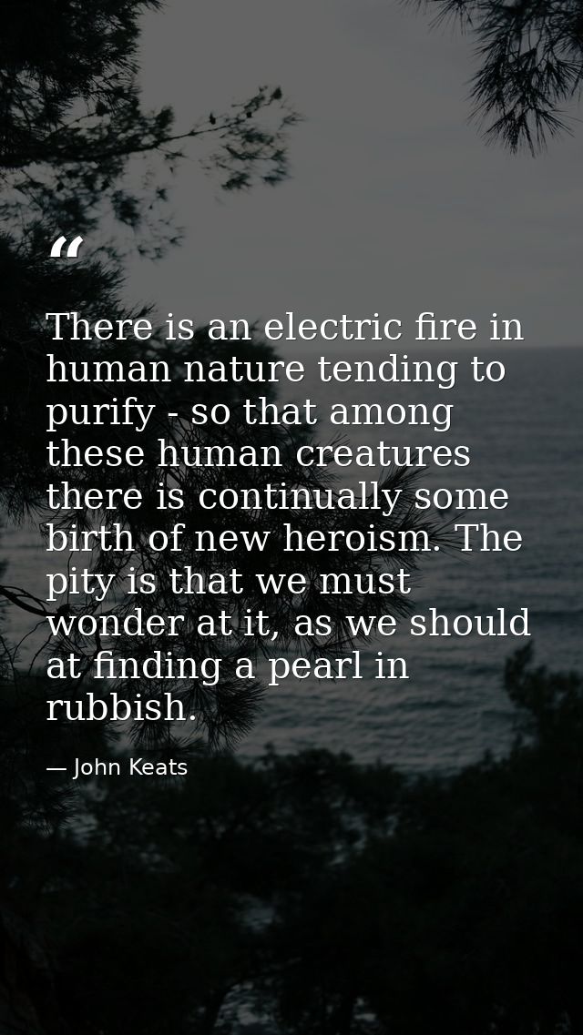 There is an electric fire in human nature tending to purify - so that among these human creatures there is continually s — John Keats