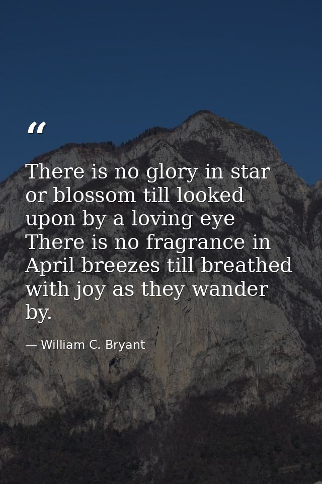 There is no glory in star or blossom till looked upon by a loving eye There is no fragrance in April breezes till breath — William C. Bryant