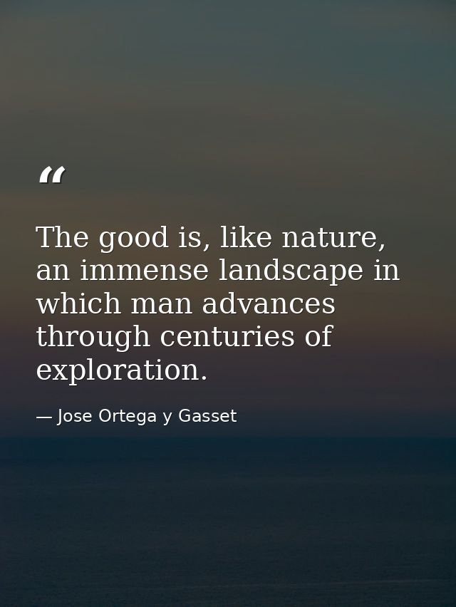 The good is, like nature, an immense landscape in which man advances through centuries of exploration. — Jose Ortega y Gasset
