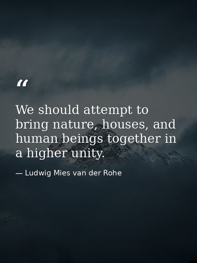 We should attempt to bring nature, houses, and human beings together in a higher unity. — Ludwig Mies van der Rohe