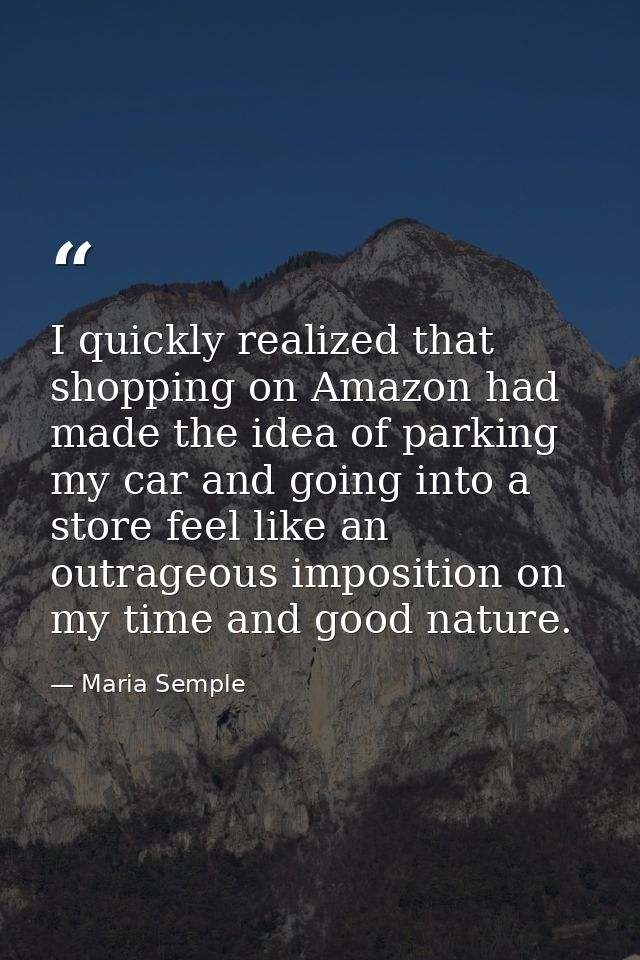 I quickly realized that shopping on Amazon had made the idea of parking my car and going into a store feel like an outra — Maria Semple