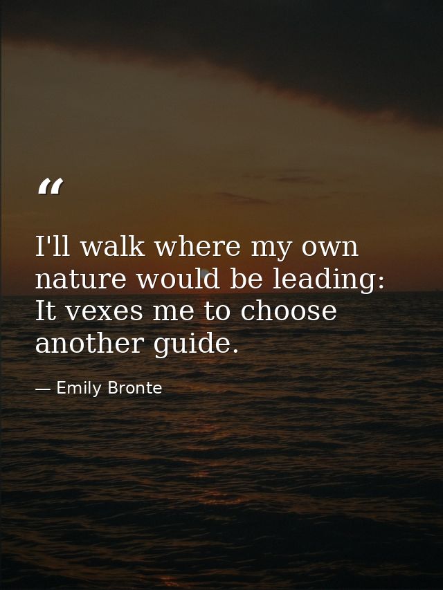 I'll walk where my own nature would be leading: It vexes me to choose another guide. — Emily Bronte