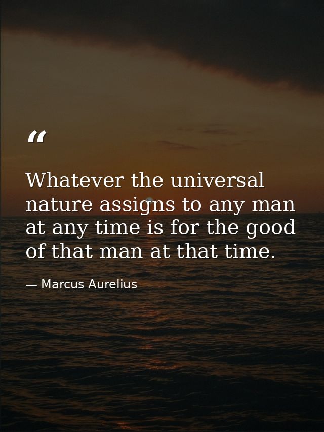Whatever the universal nature assigns to any man at any time is for the good of that man at that time. — Marcus Aurelius