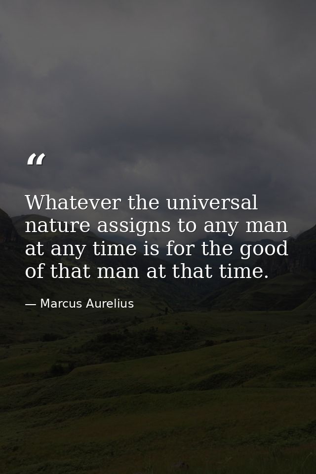 Whatever the universal nature assigns to any man at any time is for the good of that man at that time. — Marcus Aurelius