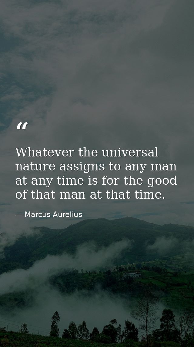Whatever the universal nature assigns to any man at any time is for the good of that man at that time. — Marcus Aurelius