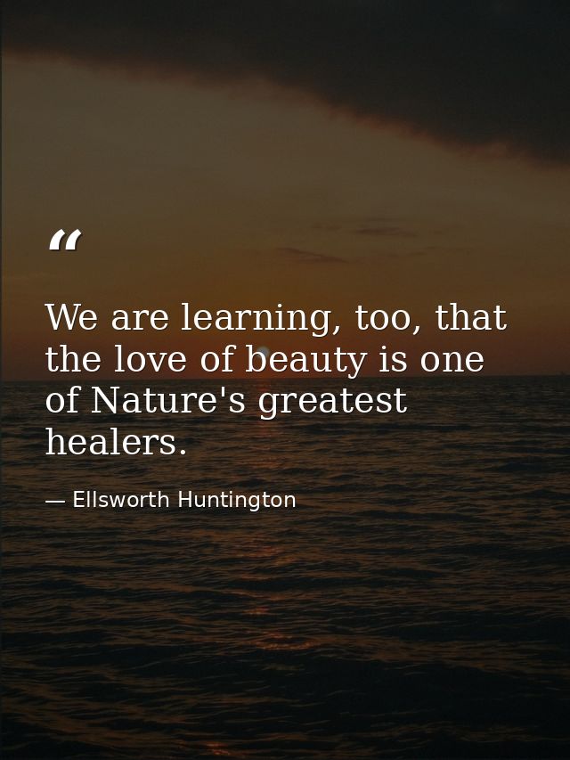 We are learning, too, that the love of beauty is one of Nature's greatest healers. — Ellsworth Huntington