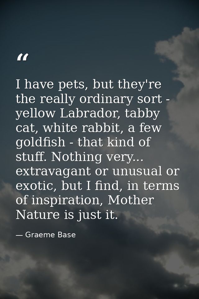 I have pets, but they're the really ordinary sort - yellow Labrador, tabby cat, white rabbit, a few goldfish - that kind — Graeme Base