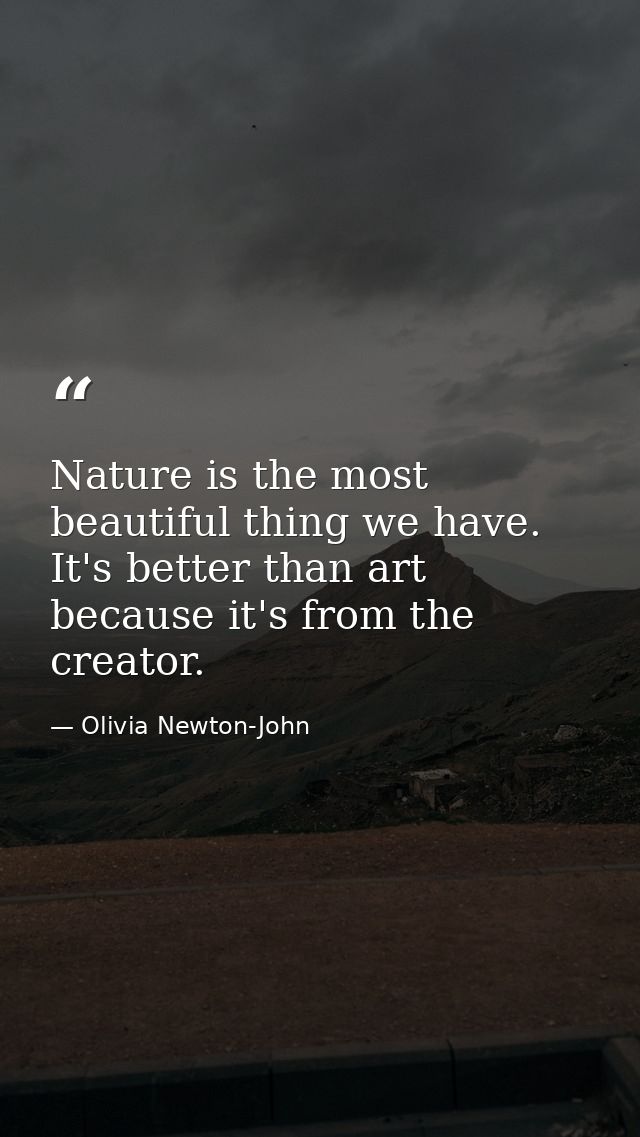 Nature is the most beautiful thing we have. It's better than art because it's from the creator. — Olivia Newton-John