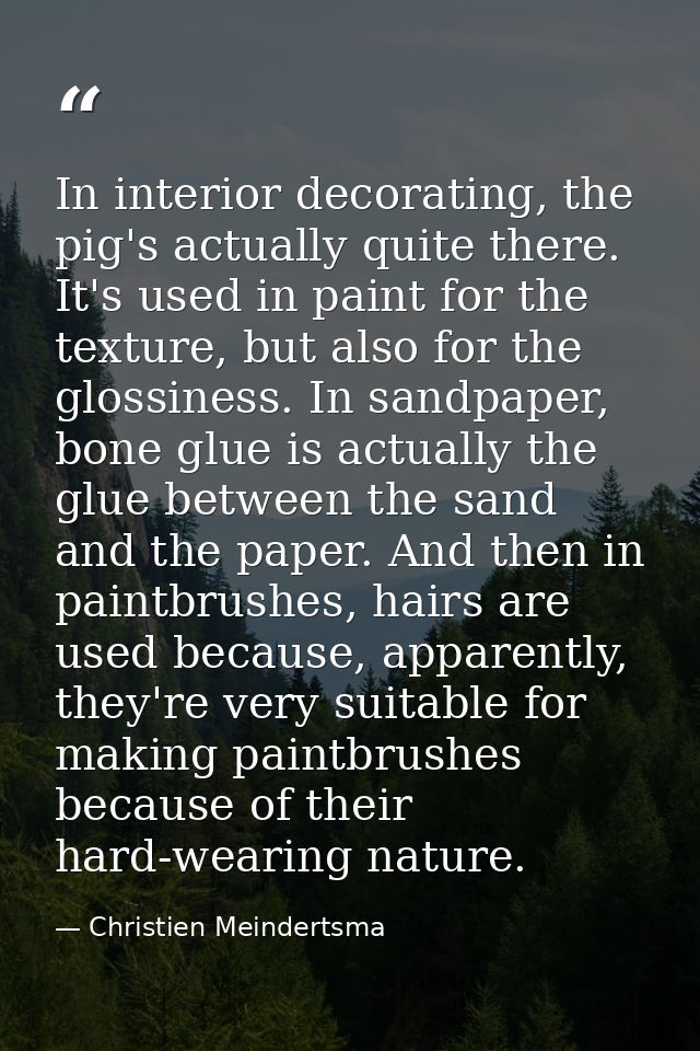 In interior decorating, the pig's actually quite there. It's used in paint for the texture, but also for the glossiness. — Christien Meindertsma