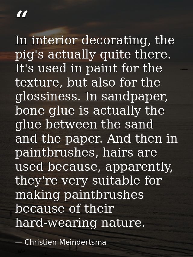 In interior decorating, the pig's actually quite there. It's used in paint for the texture, but also for the glossiness. — Christien Meindertsma