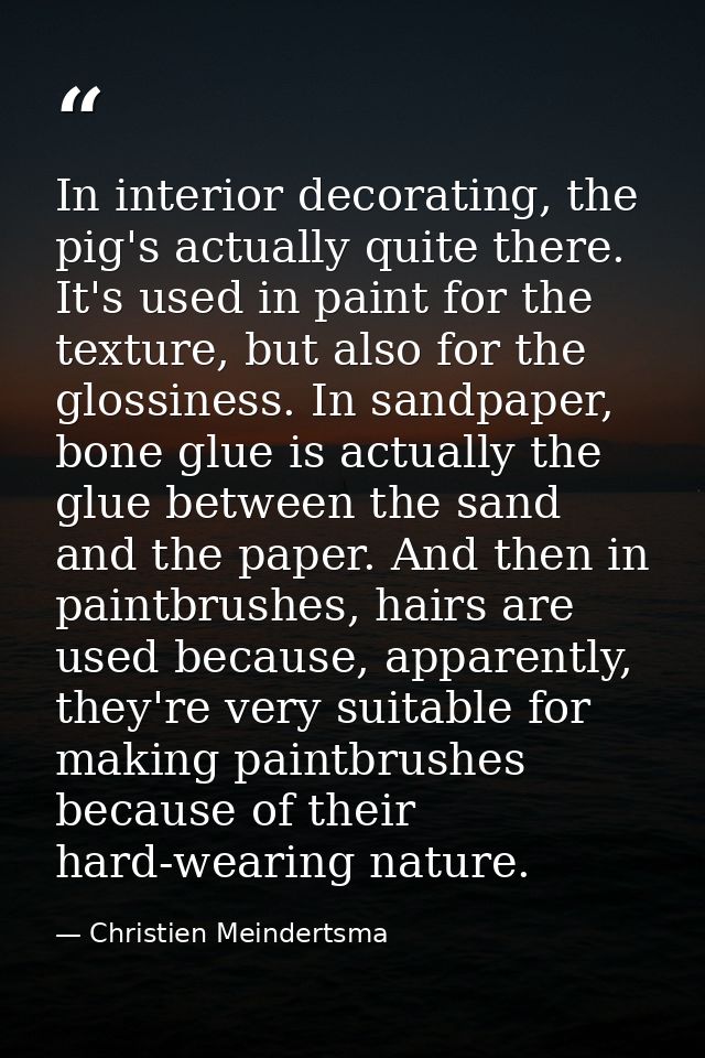 In interior decorating, the pig's actually quite there. It's used in paint for the texture, but also for the glossiness. — Christien Meindertsma