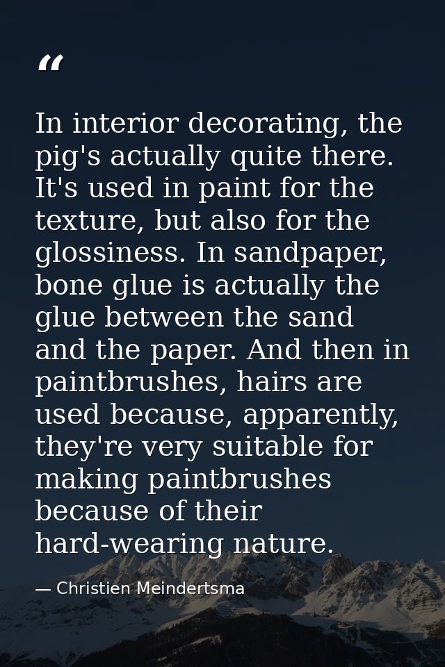 In interior decorating, the pig's actually quite there. It's used in paint for the texture, but also for the glossiness. — Christien Meindertsma