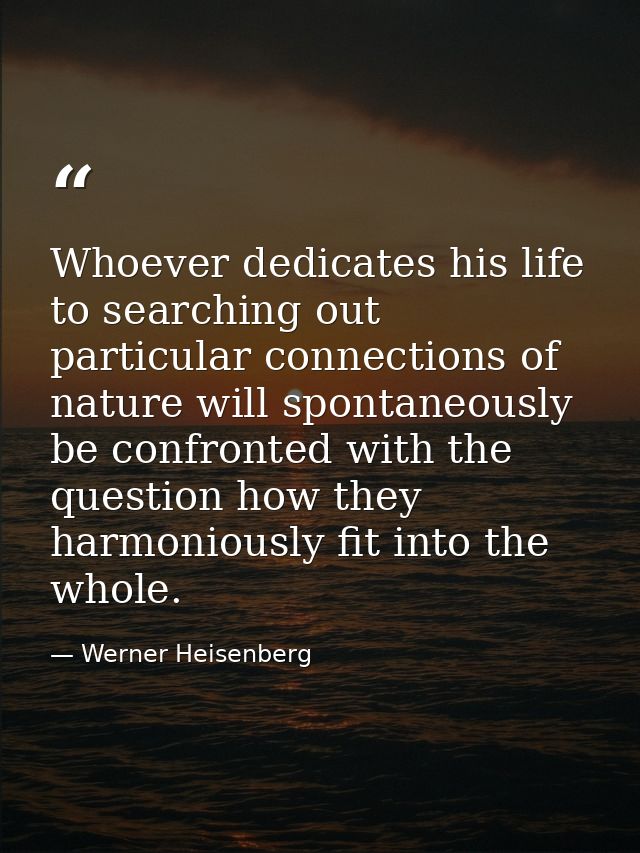 Whoever dedicates his life to searching out particular connections of nature will spontaneously be confronted with the q — Werner Heisenberg