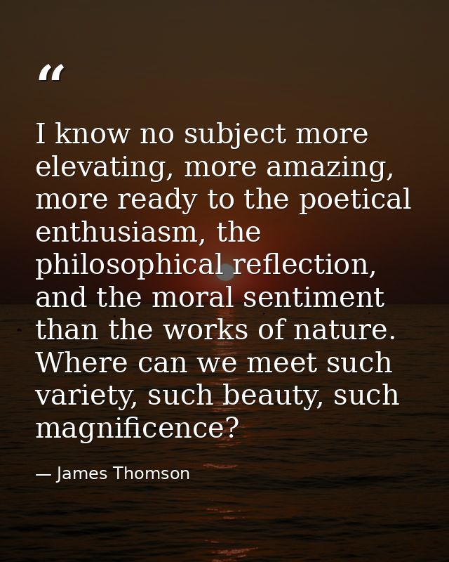 I know no subject more elevating, more amazing, more ready to the poetical enthusiasm, the philosophical reflection, and — James Thomson