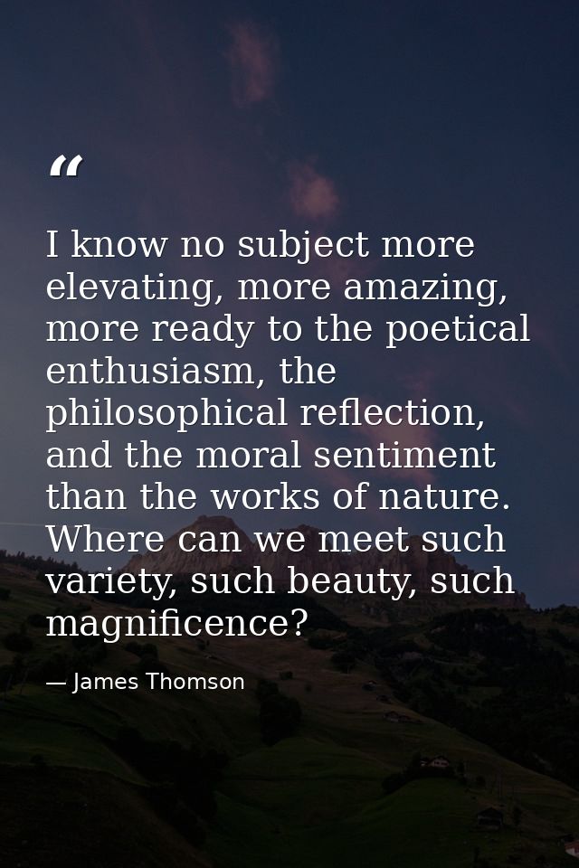 I know no subject more elevating, more amazing, more ready to the poetical enthusiasm, the philosophical reflection, and — James Thomson