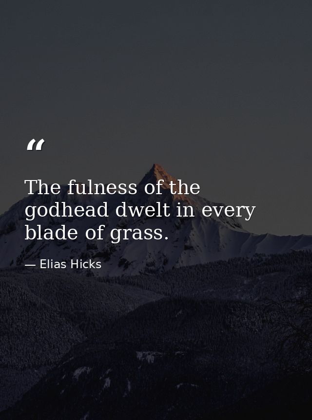 The fulness of the godhead dwelt in every blade of grass. — Elias Hicks