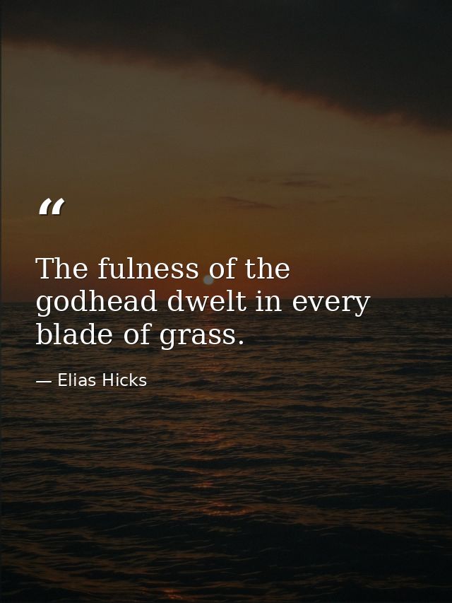The fulness of the godhead dwelt in every blade of grass. — Elias Hicks