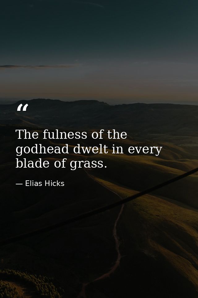 The fulness of the godhead dwelt in every blade of grass. — Elias Hicks