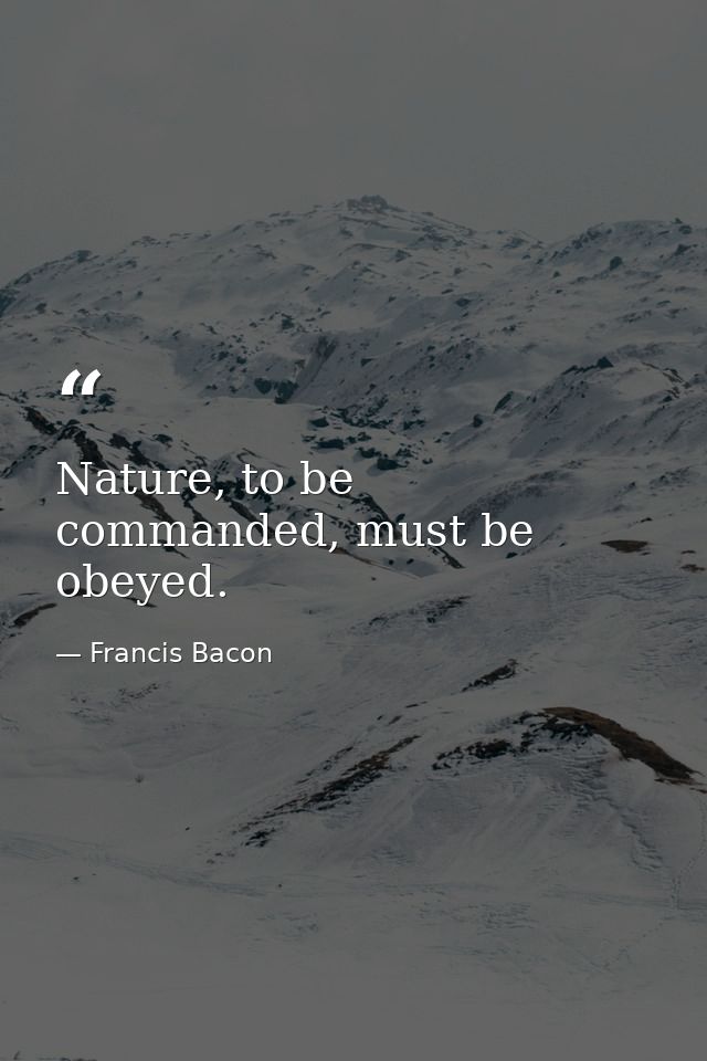 Nature, to be commanded, must be obeyed. — Francis Bacon