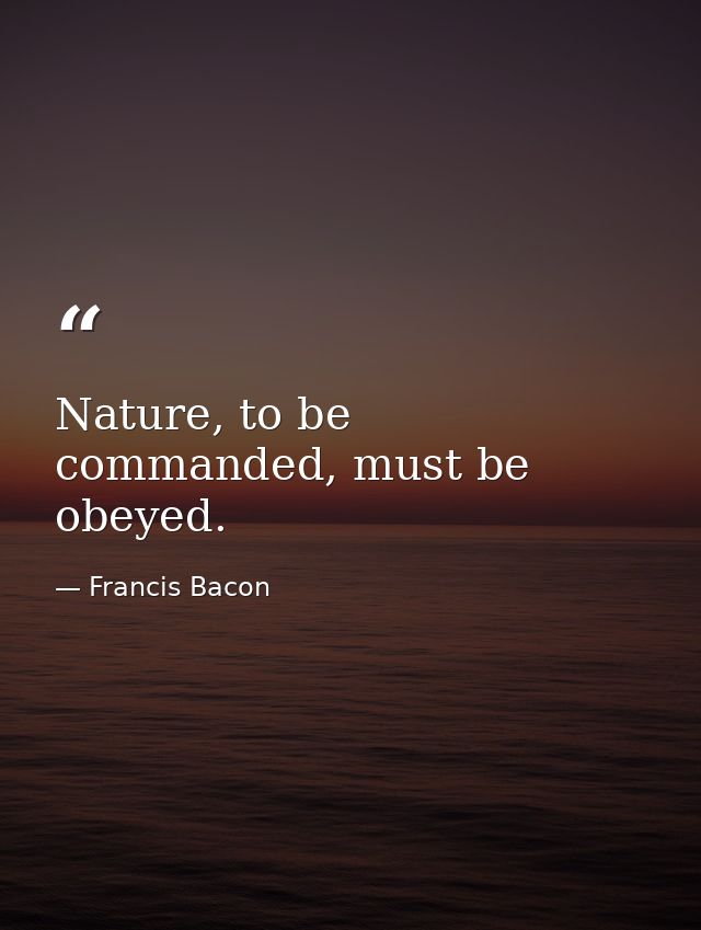 Nature, to be commanded, must be obeyed. — Francis Bacon
