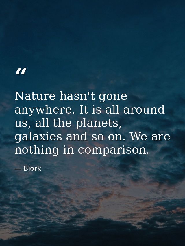 Nature hasn't gone anywhere. It is all around us, all the planets, galaxies and so on. We are nothing in comparison. — Bjork