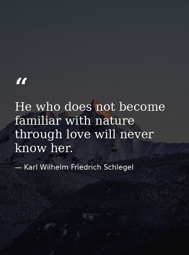He who does not become familiar with nature through love will never know her. — Karl Wilhelm Friedrich Schlegel