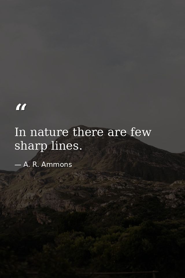 In nature there are few sharp lines. — A. R. Ammons