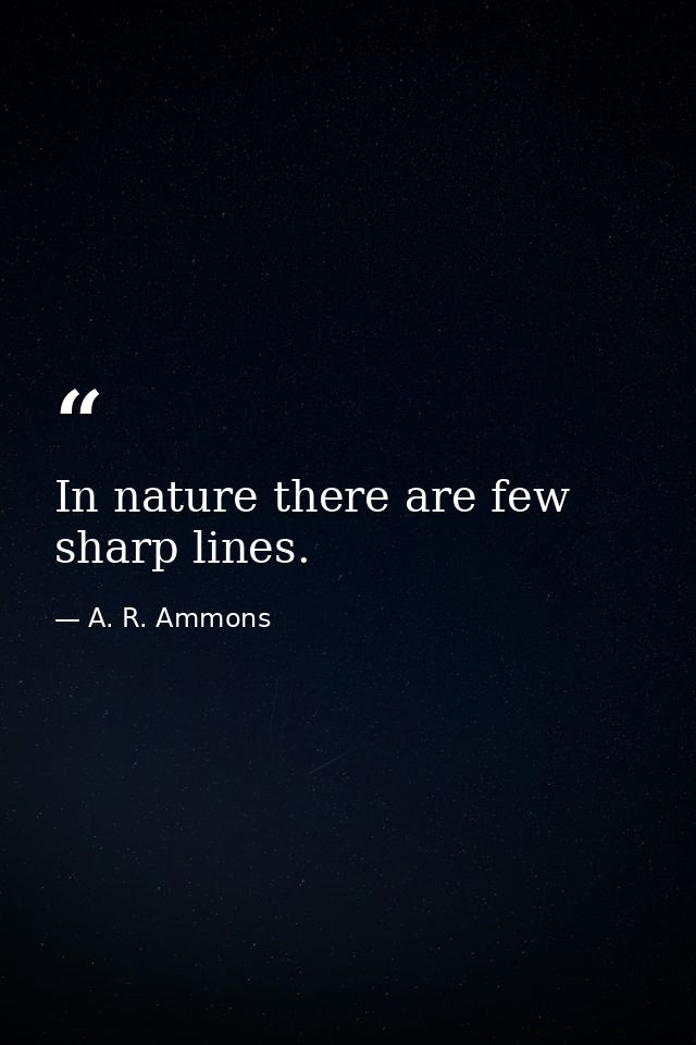 In nature there are few sharp lines. — A. R. Ammons